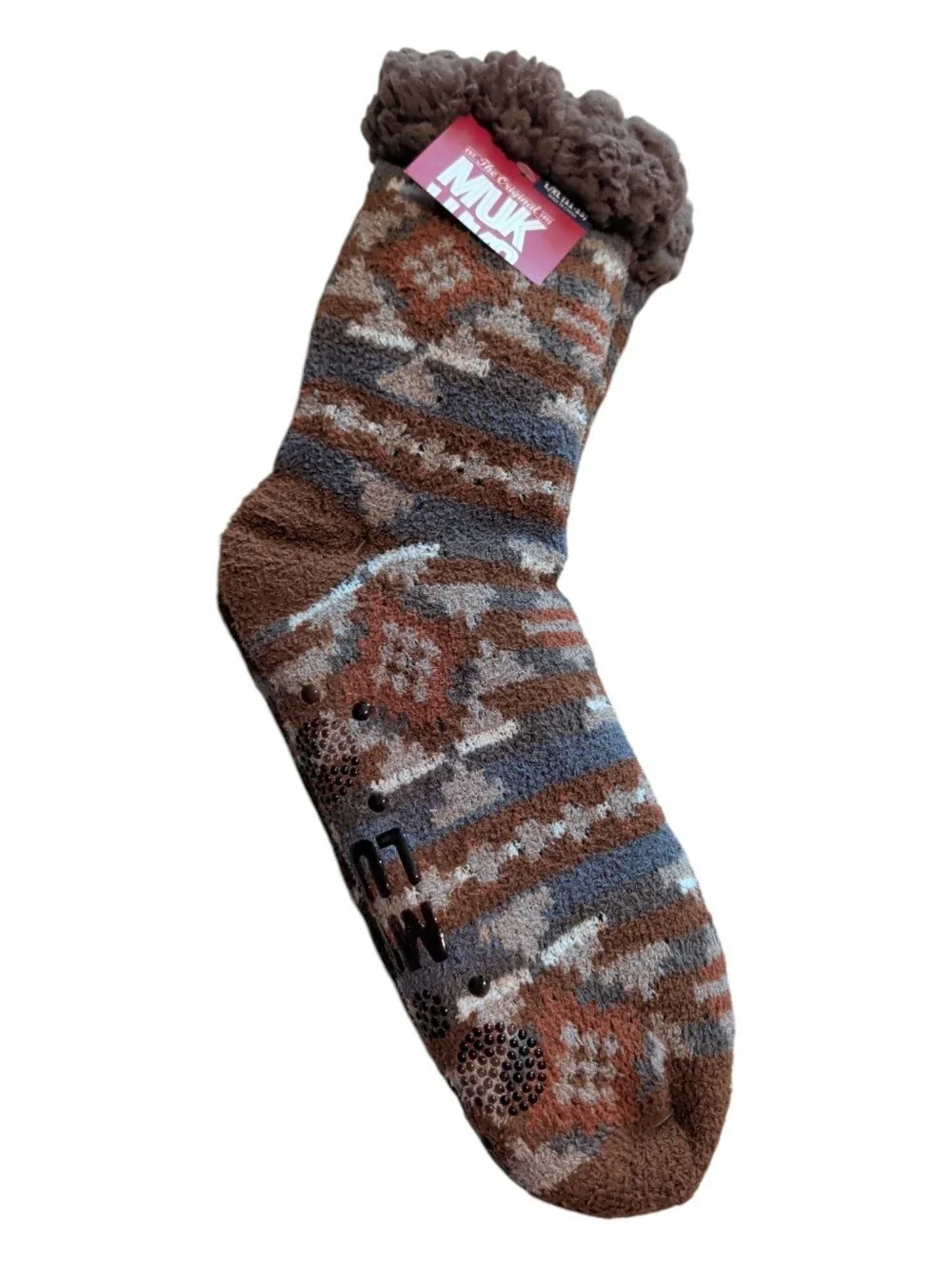 Muk Luks Men's Brown, Gray & Rust Patterned Fleece-Lined Casual Socks